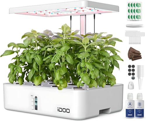 iDOO Hydroponics Growing System, 12 Pods Indoor Herb Garden Kit, LED Grow Light, Indoor Garden, Automatic Timer, Germination Kit with Fan, Height Adjustable, ID-IG301, White