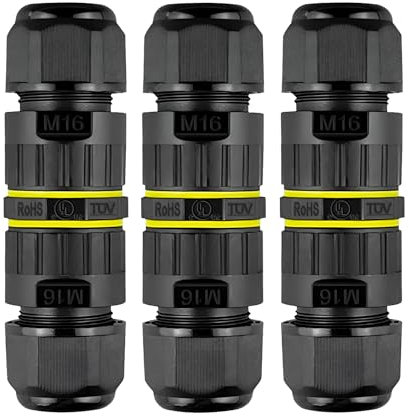 Waterproof Junction Box Outdoor Cable Connectors, Outdoor Electrical Box, IP68 External Junction Box, Two Way 3 Pin Electrical Cable Protector Connectors for Cable Diameter Ø 3.5mm-8mm(3 PCS)