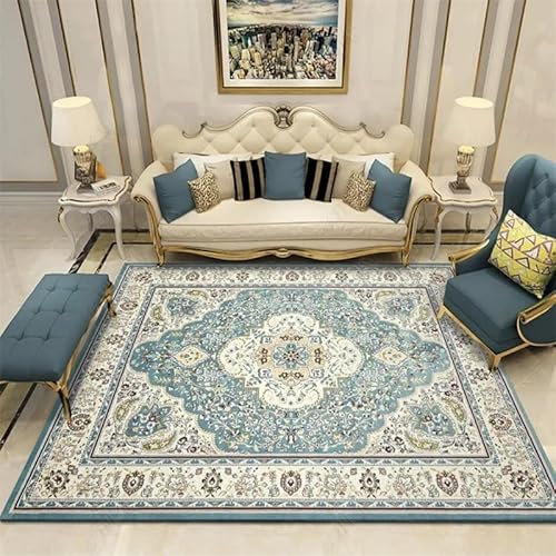 Tytyozay Teppich Wohnzimmer, Washable Rug Für Küche,Teppich Flur rutschfest,Vintage Boho Blau Bettumrandung Teppich Schlafzimmer,Blau,50x120cm(20x47inch)