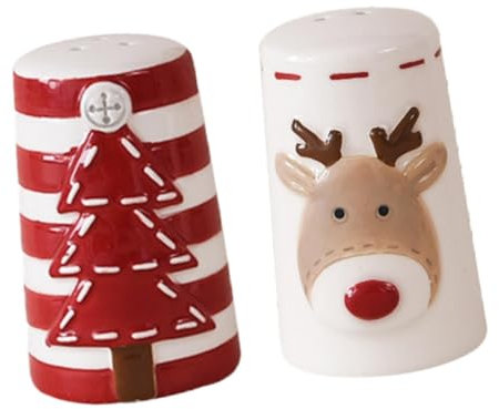KESOTO 2Pcs Christmas Ceramic Salt and Pepper Shakers Spice Organizer Storage Container Seasoning Jars Refillable Spice Dispenser Kitchen Accessories for Christmas Decor Home and Office