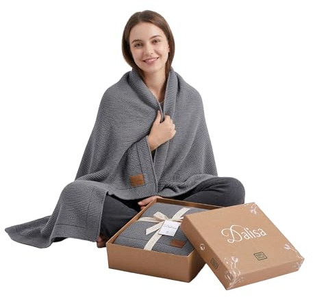 Dalisa 100% Organic Cotton Blanket Made of Turkish Cotton GOTS Certified, Thick, Cosy and Chunky Perfect for Couch, Bed and Home Decoration - Boho Vintage Knit Alina (Anthracite, 130 x 150 cm)