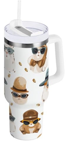 Mnsruu Coniglio con occhiali da sole isolato Tumbler con manico, in acciaio inox, 880,5 g, bottiglie d'acqua sottovuoto con coperchio e cannuccia, per acqua, tè freddo o caffè
