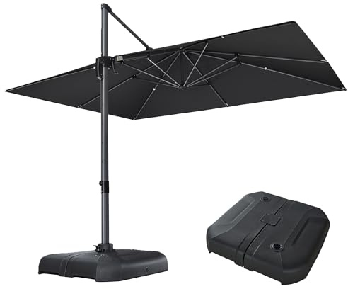 PURPLE LEAF Grand Parasol Déporté 3 x 4 m Noir avec Pied Aluminium UPF 50+ | Toile 240 g/m² Protection UPF 50+, Rotation à 360°, 5 niveaux d’inclinaison, Utilisation facile, Parasol de jardin extérieur