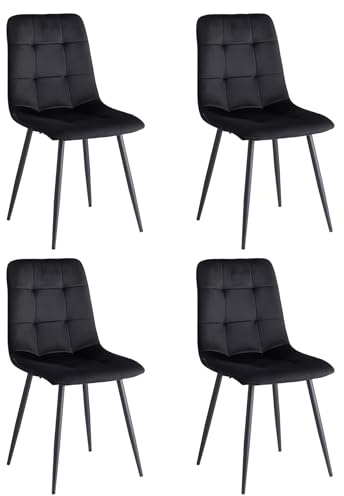 DEYARNA HOME Pack 4 Sillas de Comedor, Sillas Cocina Nordica, Silla de Salón con Asiento Tapizado de Terciopelo y Patas Metálicas Negros (Negro)