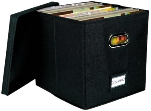 ARSBORUI Boîte de Rangement pour Disques Vinyls 12 avec Couvercles & Poignées - Compatible 50 Disques - Organisateur Empilable (Noir)