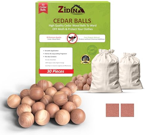 Zidina 30 Bolas de Cedro – Antipolillas 100% Naturales para Armarios y Cajones | Ambientador Armario Ropa Sin Químicos | Protección Duradera para Ropa y Textiles