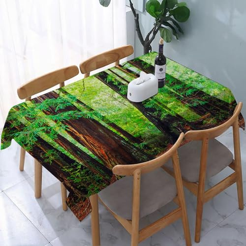 YOIUE Tischdecke Abwaschbar Rechteckig,137x183cm,Polyester Tischtuch Tafeldecke Ornamente Schmutzabweisend Pflegeleicht,Wald aus Mammutbäumen, nordwestlicher Regenwald