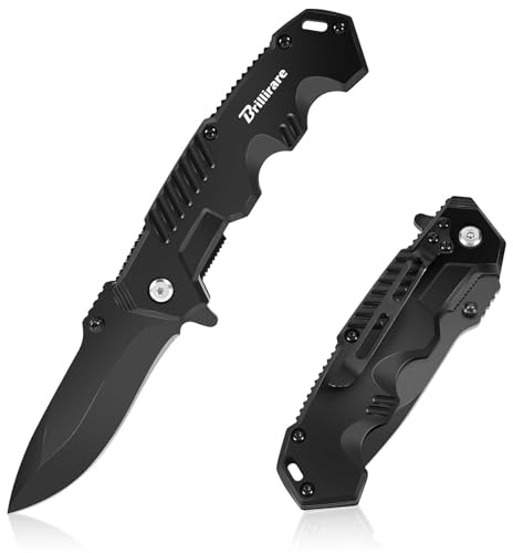 Cuchillo de bolsillo brillante, cuchillo plegable 3.3 pulgadas, cuchillo pequeño de supervivencia plegable con clip, bloqueo de botón y rompedor de vidrio, EDC para la caza Camping senderismo