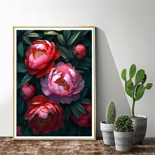 Malen Nach Zahlen Pfingstrose Malen Nach Zahlen Erwachsene Blume Malen Nach Zahlen kinder Paint by Numbers Handgemalt ölgemälde ,Pinseln Acrylfarbe kreativ Set für Erwachsene(Rahmenlos)100x130cm P-10