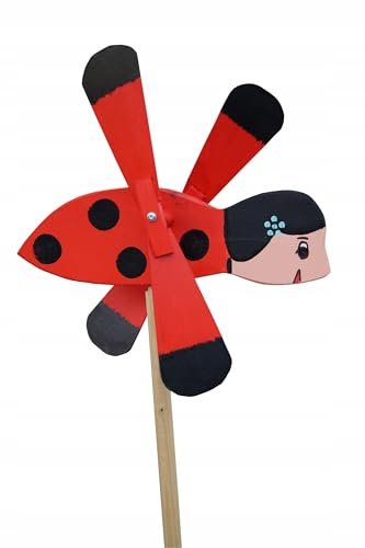 PEEWIT Mulino a vento in legno con paura da giardino repellente decorazione da giardino (rosso)