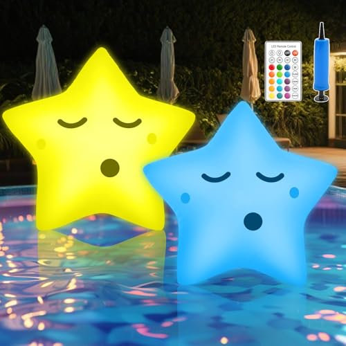 Schwimmende Poolbeleuchtung Solar,Stern Aufblasbar Leuchtkugel Pool Lichter Schwimmend Solarlampe mit Fernbedienung und 4 Modi,IP68 Wasserdichte Solarlichter für Garten Schwimmbad Strand (02)