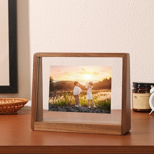 AMDXD Bilderrahmen Walnuss, Tischplatte Fotorahmen Horizontal, Rechteck Posterrahmen Holz Holzbilderrahmen, Fotogröße 10x15 cm