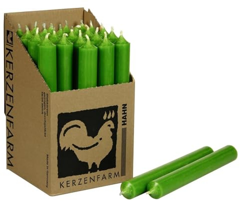 Lot de 10 bougies coniques colorées - Tons verts - Qualité supérieure - Fabriquées en Allemagne - 22 mm de diamètre, 18 cm de hauteur - Robinet de ferme à bougie - Longue durée de combustion (8 heures