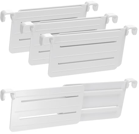 sourcing map 4 divisori in plastica per cassetti, 13,2 - 21,3 cm, regolabili, separatori per vestiti da cucina, comò, camera da letto, bagno, colore bianco (inserto)