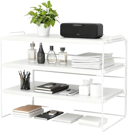 powerking Schreibtisch Regal Organisator, 3 Ebenen Desktop Regale mit Holz Brett, verstellbares Display Bücherregal Bücherregal Aufbewahrungsregal für Tisch, Home Office Schule