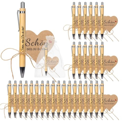 30 Sets Gastgeschenke Hochzeit, Dankeschön Geschenke Kugelschreiber Holz, Schön dass du da bist Geschenke Stifte, Danke Karte und Organzabeutel, Perfekte Gastgeschenke für Taufe, Kommunion, Geburtstag