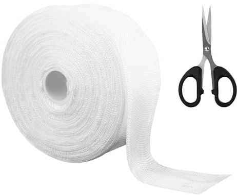 WJMY Rouleau de ruban adhésif en fibre de verre, tapis en fibre de verre, tissu d'armature, bande de recouvrement des joints (non adhésif), avec 1 paire de ciseaux (26 m x 3 cm)