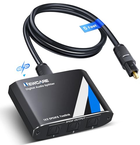 NEWCARE Optical Splitter mit optisches Kabel, 1x3 SPDIF Toslink Splitter, Digital Audio Verteiler Support Doldy Digital & DTS 5.1 for PS3/4, DVD, TV Box, Home Theatre, Receiver,Sound Bar
