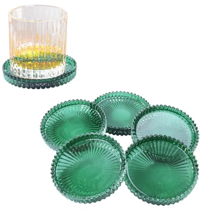 Jollyhilan Glass Coaster 6 Pack Round Cup Coasters for Drinks,Crystal Coffee Coaster,Stylish Drink Coasters for Kitchen Bar Dining Room Living Room Office Decor and Jewelry Storage,Green