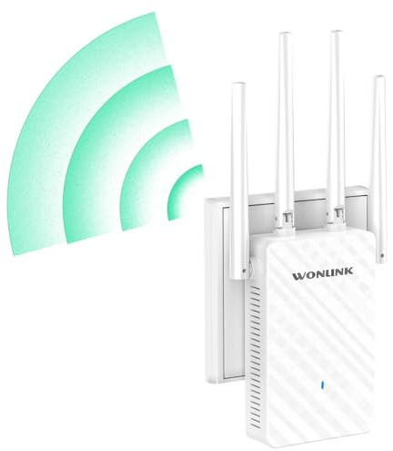WONLINK Répéteur WiFi AC1200, Repeteur WiFi Puissant Double Bande 5GHz et 2,4GHz 1200Mbps Amplificateur WiFi avec Port Ethernet, 4 Antennes, WPS, Compatible avec Toutes Les Box Internet
