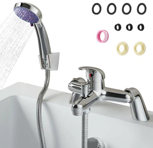 Bath Mixer Taps with Shower & Hose, Chrome Single Lever Brass Bath Tap