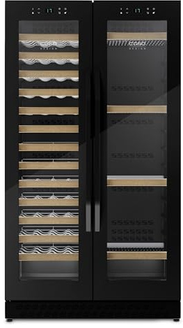 Caso WineComfort 126 – Eleganter Weinkühlschrank für 122 Flaschen, 2 Zonen (5–20 °C), leise Kompressortechnik, UV-Schutzglas, LED-Touch-Display, freistehend & einbaufähig, schwarz