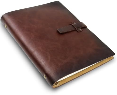 Carnet de notes rechargeable A5 en cuir,23x17cm Journal de Voyage Rechargeable, organiseur vintage avec classeur métallique à 6 anneaux,Journal Intime Vintage, Antique Carnet de Dessin,200 pages