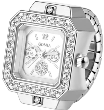Avaner Ringuhr Elastisches Edelstahlarmband Quadratisch: Fingeruhr 1ATM wasserdichte Fingerring Uhr Analog Quarz Elastisch Ring Uhr Uhrenring Geschenk für Männer Frauen