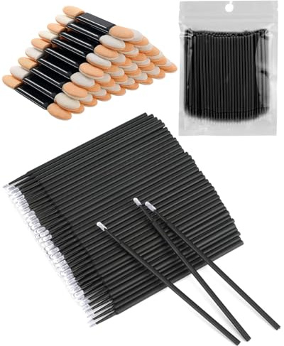 SCJJZ 200PCS Microbrush Micro Applicatori Ciglia Microbrush,Scovolini Ciglia,con 30 Pennello per Ombretto in Spugna, per Laminazione Ciglia Micro Applicatori per Ciglia Estensioni（Nero）