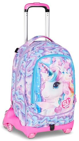 SJ GANG STYLE JAM GANG Trolley Scuola Jack 8 ruote GLOW LED UNICORN GIRL, Rosa, 34L, Scomponibile, Uso Zaino, Cross-over System, Spallacci a scomparsa, Tasca portaborraccia, Elementari e medie,Bambina