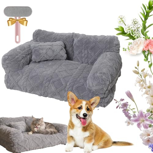 2026 New Plush Calming Pet Sofa Bed, Plush Calming Pet Sofa Bed With Removable Cover, Washable Orthopedic Dog Bed With Edge, Increases Deep Sleep, Reduces Separation Anxiety (LightGray,55*40cm)