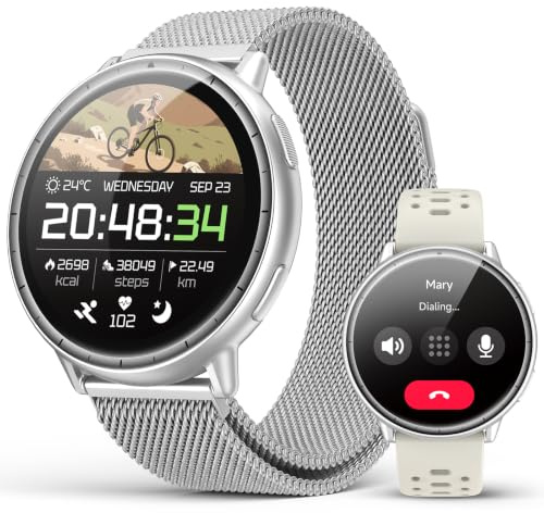 GPS Smart Watch, 5ATM Waterproof, Answer/Make Call, Fitness Tracker, 42mm | 1.32 AMOLED, Standalone GPS, Compass, Barometer, BT 5.4, HR/SpO2/Sleep, 110 Sports, Smart Alerts, Android iOS/Two Bands