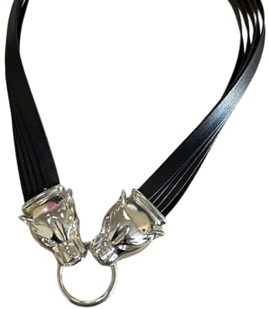 Kalttoy Collar de cabeza de panteras con tallas artísticas, cadena para el cuello, perfecto para uso casual y formal, collar dorado King, One Size, como se describe, como se describe