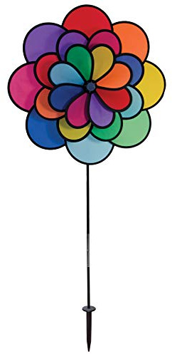 In the Breeze Triple Wheel Flower - Ground Stake Included - Colorful Wind Spinner for Your Yard or Garden,2830