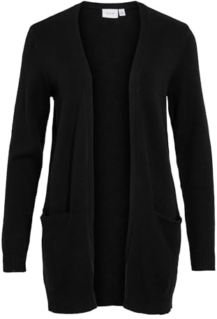 Vila Clothes Viril L/s Open Knit Cardigan-Noos, Chaqueta Punto Mujer, Negro (Black), 36 (Talla del Fabricante: Small)