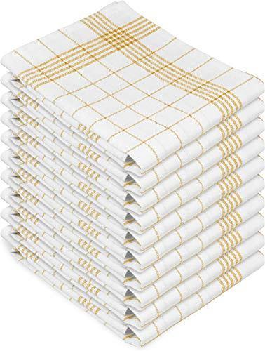 normani 10 x Hochwertige, saugstarke Halbleinen Geschirrtücher Gläsertücher waschbar bis 60° C Farbe Gelb-Kariert Größe 60 x 80 cm