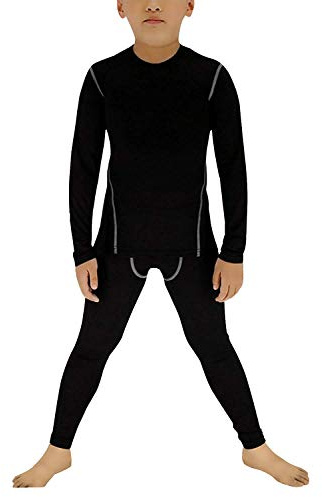 Minghe Boy's Ski Thermal Underwear Set Long John Skin Base Layer Tops and Bottom Moisture Wicking,10,Black
