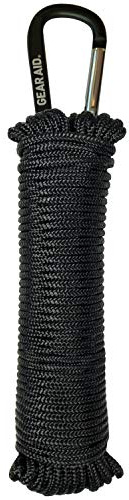 GEAR AID 325 Paracord and Carabiner, Utility Cord for Camping and Hiking, Black, 50 ft
