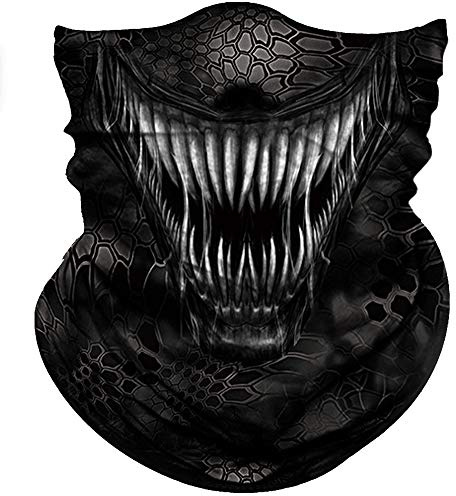 Obacle Motorcycle Face Mask Sun Dust Wind Protection Tube Mask Seamless Bandana Face Mask for Men Women Bike Riding Cycling Biker Fishing Outdoor Festival (White Teeth Black Mask)