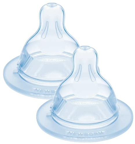 MAM Flasknappar 0+ månader (2 stycken) – 2-pack silikonnappar med 0 långsam hastighet – platt napp för nyfödda