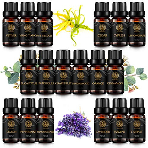 Aromaterapia Jasmine Olio essenziale Kit per diffusore, 100% puro Olio essenziale Set per umidificatore-18 tipi di limone, ylang ylang, lavanda, incenso, cedro, cipresso, arancio...oli essenziali Set