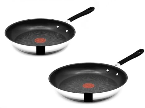 Tefal G435S1 Jamie Oliver Induktion Pfannenset 3-teilig 24 und 28 cm + Pfannenwender, Optimale Hitzeverteilung und Gleitfähigkeit, Antihaft Pfanne, Induktionsherd geeignet, Genieteter Edelstahlgriff