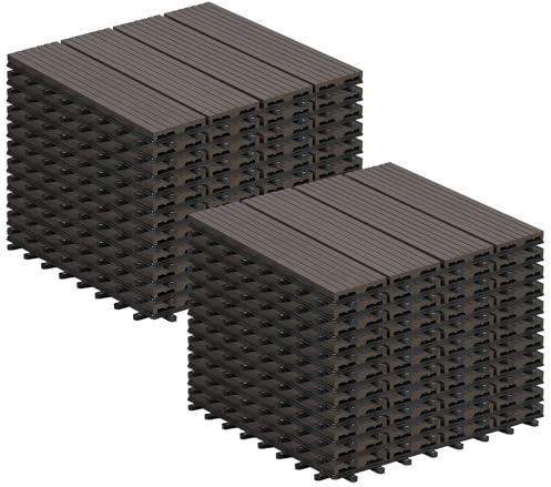 Laneetal WPC Fliesen 22er Set für 2 m², für Außen Terrasse Balkon, Terrassenfliesen Klicksystem 30x30 cm, Kaffeebraun
