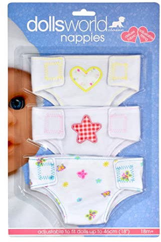 DOLLSWORLD Classic von Peterkin | Stoffwindeln | Packung mit 3 wiederverwendbaren und verstellbaren Stoffwindeln für Puppen bis 46 cm | Puppen & Zubehör | ab 3 Jahren