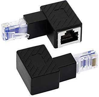 RIIEYOCA Down Angle Ethernet Adapter, 90 Degree RJ45 Male to Female Extension Cat6 LAN Network Connector for Computers, Laptops, Routers(2-Pack)
