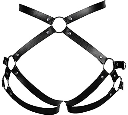 BBOHSS Harnais de corps en cuir pour femmes Ceinture de jarretière de mode Carnaval Gothique Halloween Festival de danse Punk Vêtements de jarretière 1 (Noir)