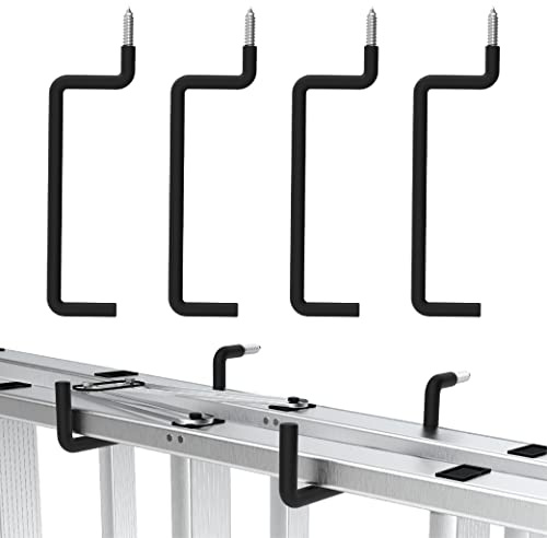 HUHOLE Heavy Duty Ladder Hooks for Garage Wall (4 Pack) – Screw-in Utility Hangers with Vinyl Coating – 8.46 Inch Wall Mount Storage Brackets for Hanging Ladders, Chairs