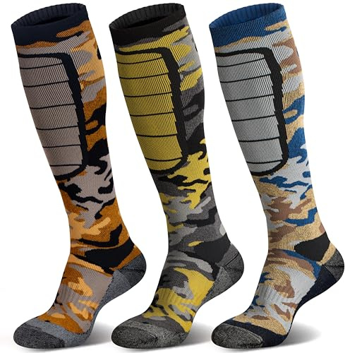 Hylaea Merino Wool Ski Socks - Cold Weather Thermal Knee-High for Snowboarding, Snow, Winter, Hunting, Outdoor Sports - Camo Medium