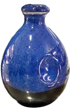 Liquid Gold ™ Ceramic Olive Oil Bottle in Amphora Shape - Ergonomic Grip - AIR Tight Stopper - Hand Made - 500ML CAPACITY (Blue)