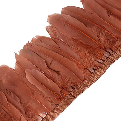 Uposao 2M Natürliche Gänsefedern Fringe Trim, Flauschigen Bastelfedern Dekorationen Borte Fransen Gefieder mit Satinband für Bekleidung DIY Nähen Handwerk Halloween Kostüme DIY Dekoration,Braun